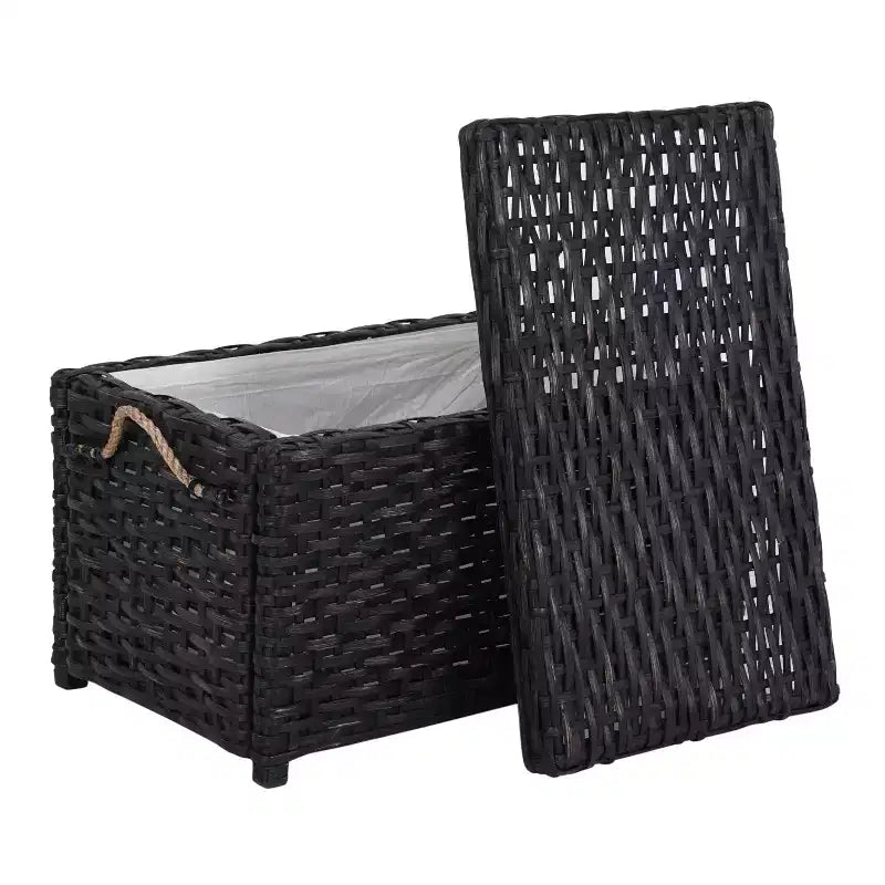Caja de almacenamiento de mimbre tejida a mano con tapa, baúl de ratán, cesta organizadora decorativa para el hogar