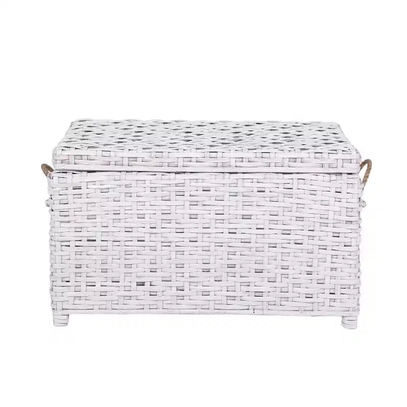 Caja de almacenamiento de mimbre tejida a mano con tapa, baúl de ratán, cesta organizadora decorativa para el hogar