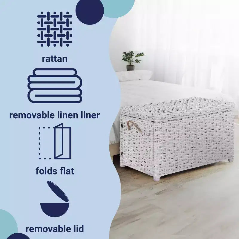 Caja de almacenamiento de mimbre tejida a mano con tapa, baúl de ratán, cesta organizadora decorativa para el hogar
