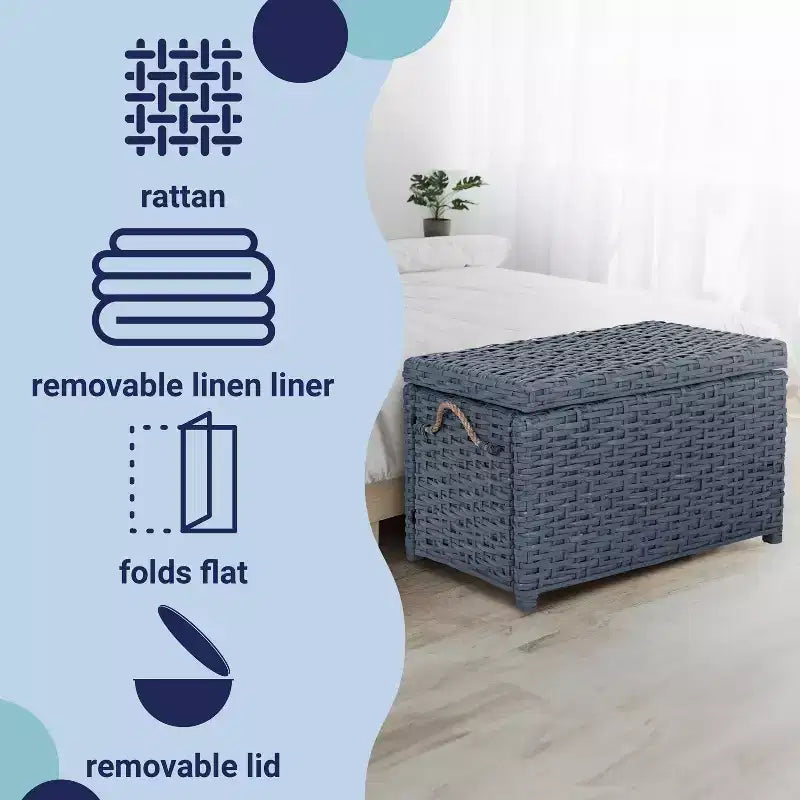 Caja de almacenamiento de mimbre tejida a mano con tapa, baúl de ratán, cesta organizadora decorativa para el hogar