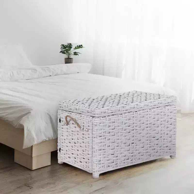 Caja de almacenamiento de mimbre tejida a mano con tapa, baúl de ratán, cesta organizadora decorativa para el hogar