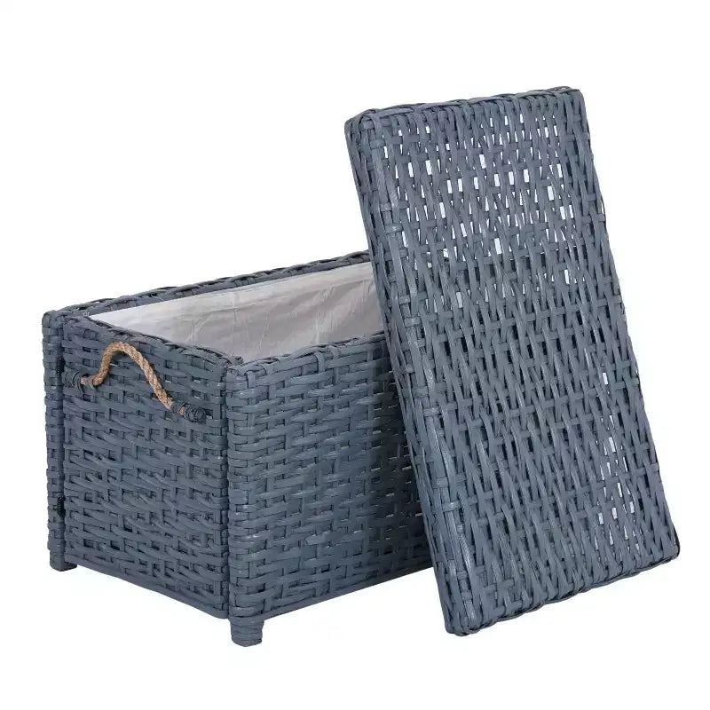 Caja de almacenamiento de mimbre tejida a mano con tapa, baúl de ratán, cesta organizadora decorativa para el hogar