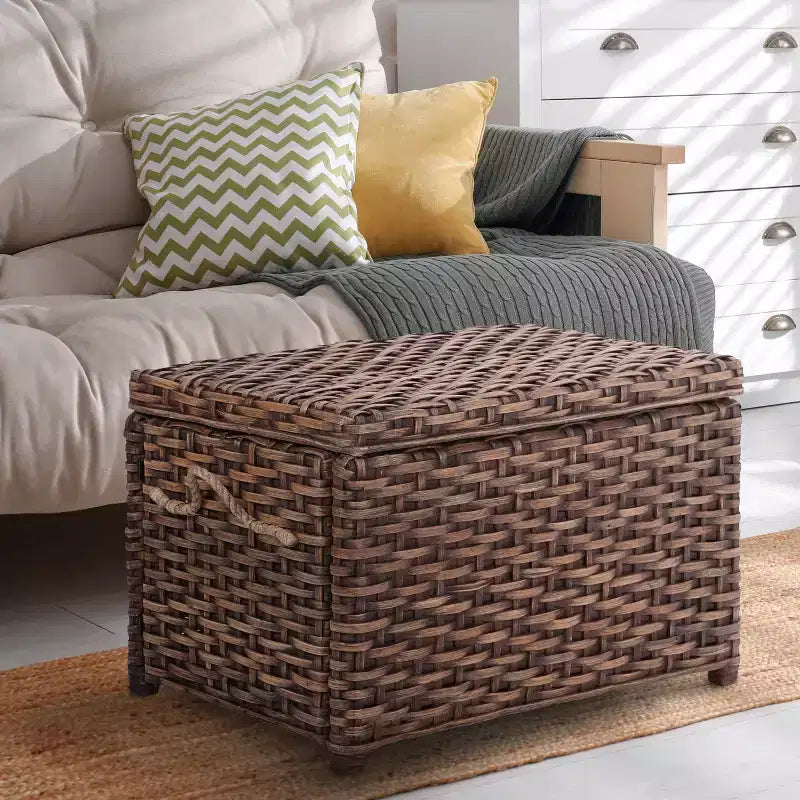Boîte de rangement en osier tressé à la main avec couvercle, coffre de rangement en rotin, panier décoratif pour la maison