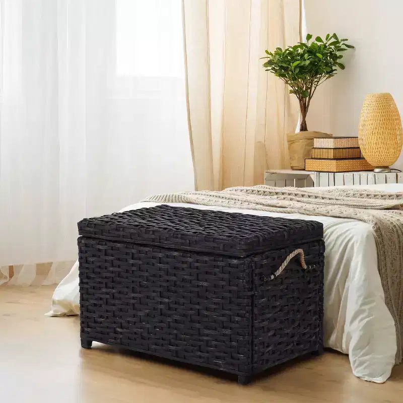 Boîte de rangement en osier tressé à la main avec couvercle, coffre de rangement en rotin, panier décoratif pour la maison