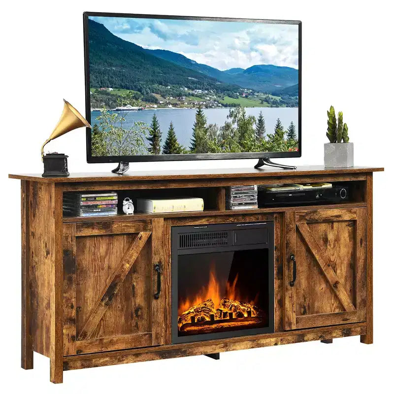 Costway 60'' Industrial Fireplace TV Stand W/18'' 750W/1500W Electric Fireplace