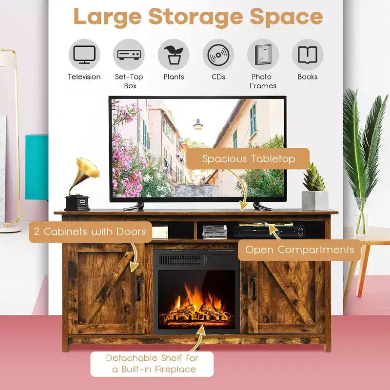 60'' TV-Ständer im Industriestil mit 18'' 750W/1500W Elektrokamin